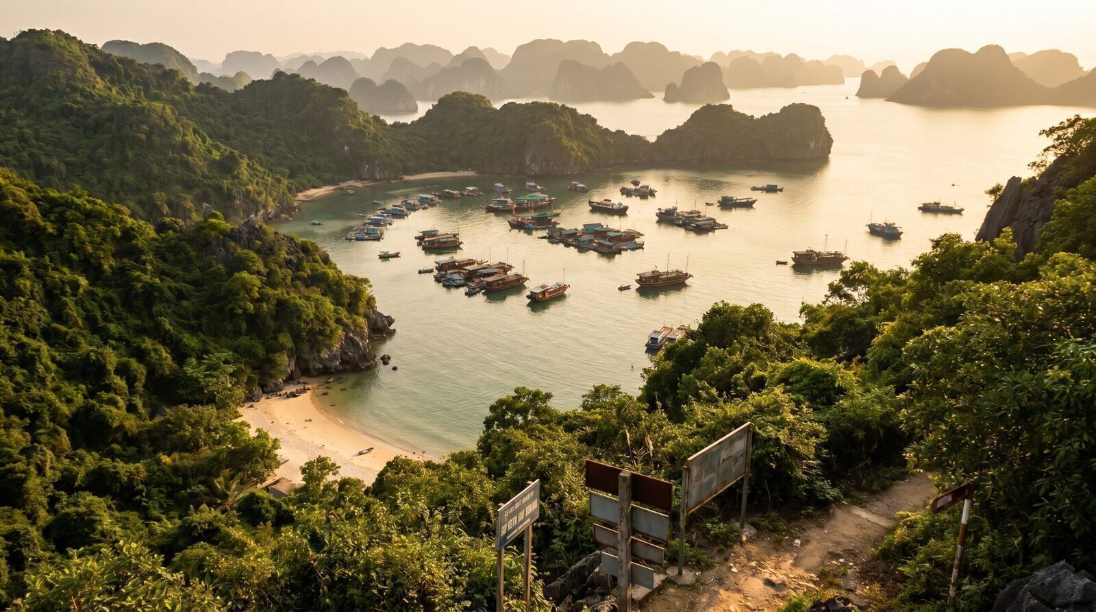 Karst hills and Lan Ha Bay islets from Cat Ba viewpoint