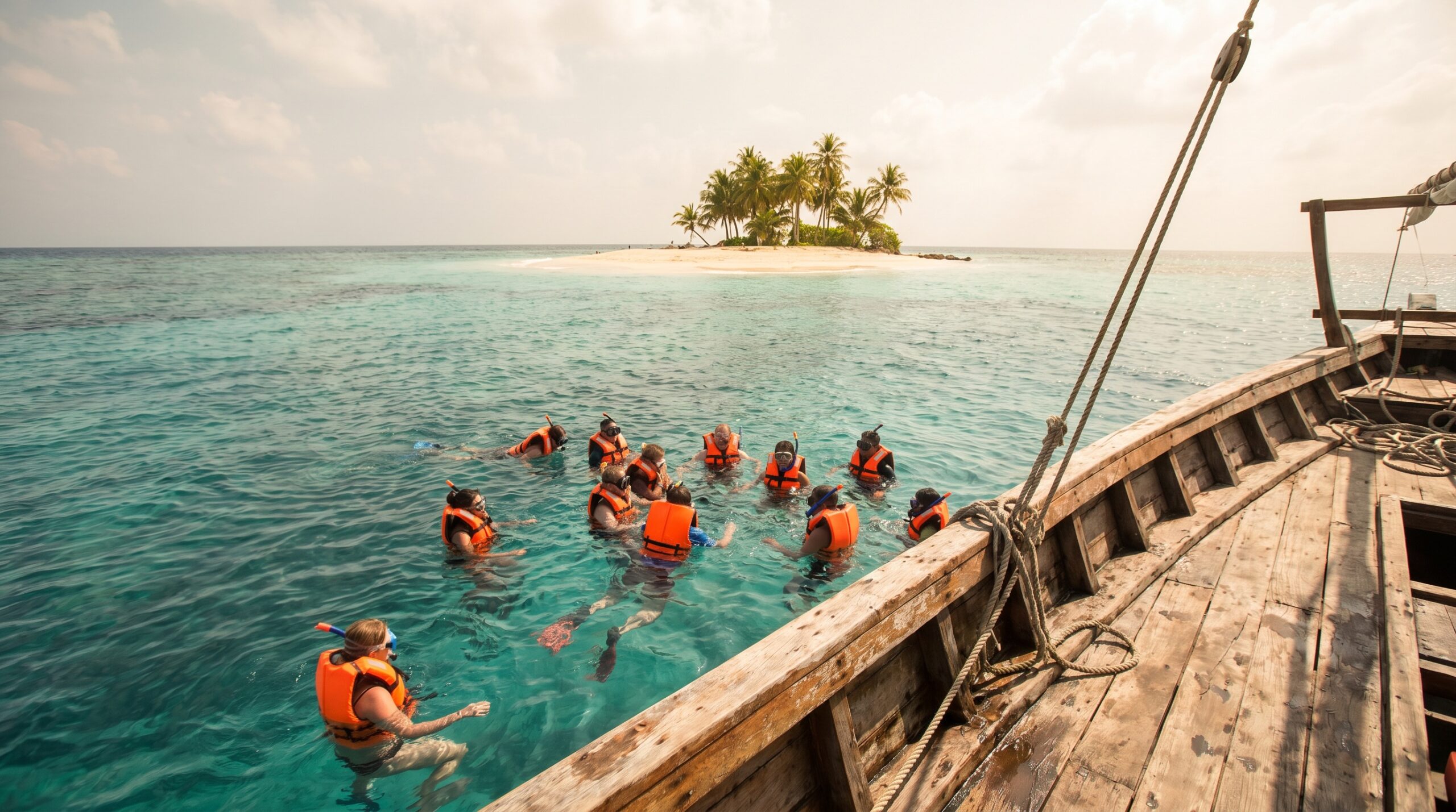 Tour boat and snorkelers at An Thoi islands Phu Quoc