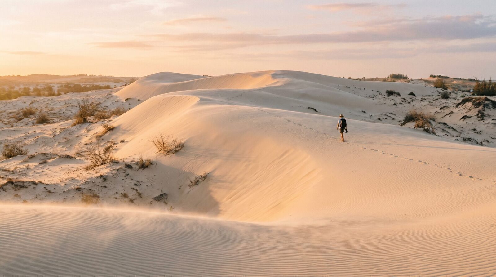 White sand dunes at sunrise in Mui Ne Vietnam