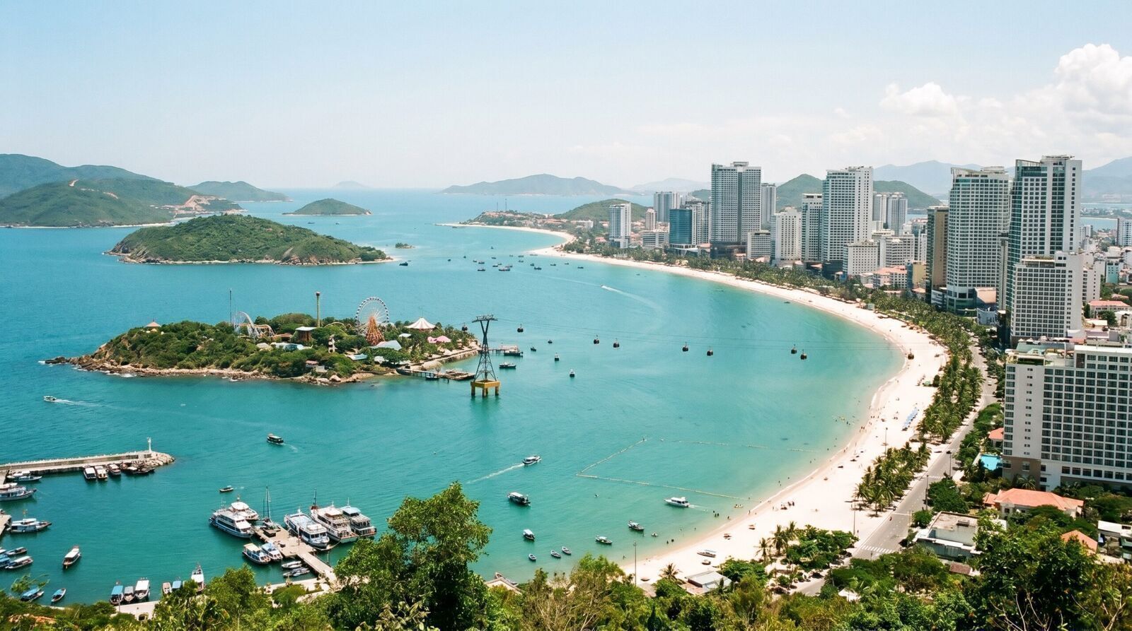 Nha Trang bay with islands city beach and skyline