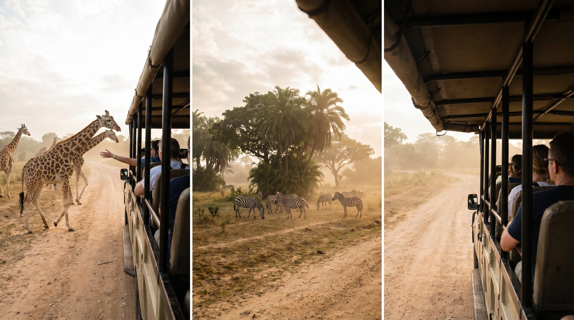 Giraffes and zebras in open savanna enclosure at Vinpearl Safari Phu Quoc